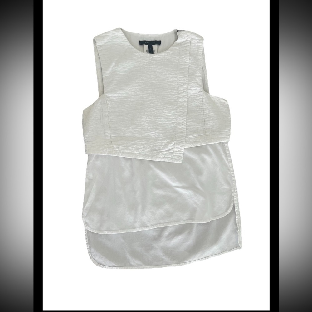 BCBG Maxazaria Women's Structured Sleeveless Blouse White XS 100% Cotton (0616)